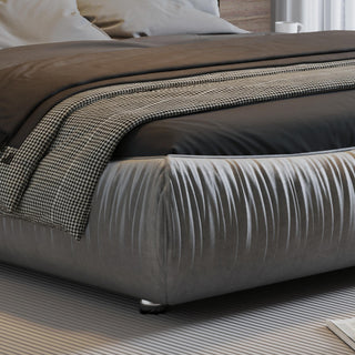 Luxury Upholstered Platform Bed With Oversized Padded Backrest And Solid Wood Frame