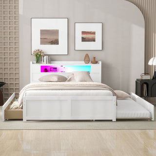 Storage Platform Bed With LED Lights, 2 Drawers And Trundle