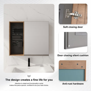 Wall Mounted Bathroom Mirror Cabinet & Adjustable Shelves - Imitative Oak