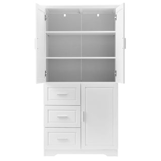 Tall And Wide Storage Cabinet With Doors, 3 Drawers
