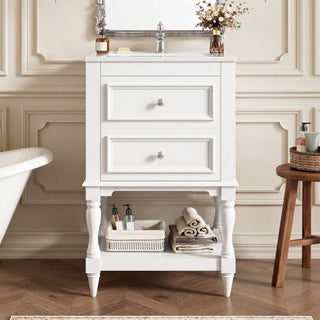 Retro Design Bathroom Vanity With Sink, 2 Drawer Storage Cabinet