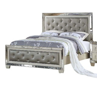 Glamorous Tufted Headboard Bed With Mirror Trim