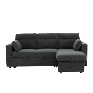 Convertible L - Shaped Sectional Sofa Bed With Storage Chaise, Cup Holders
