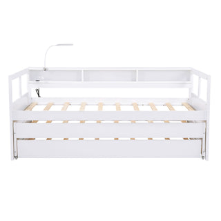 Daybed With 2 Trundles, 3 Storage Cubbies, Built In USB Charging Light
