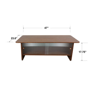 Rectangular Coffee Table With Sliding Door Storage Center