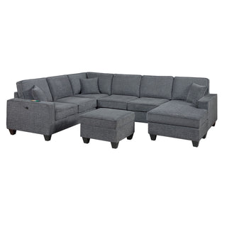5 Piece Sectional Set Left Arm Loveseat With USB Port Corner Wedge Ottoman Armless Chair Right Arm Loveseat With Chaise - Gray / Slate
