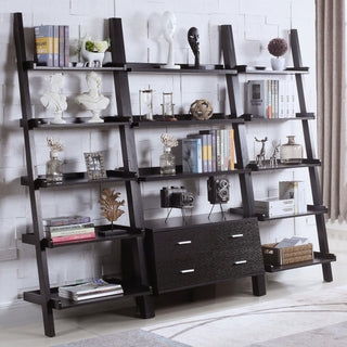 Ladder 5 Shelf Bookcase With Spacious Storage - Brown