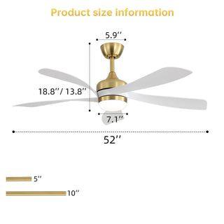 52" Indoor Ceiling Fan With 3 Color Dimmable LED Light Blades, Reversible DC Motor, Remote Control