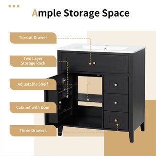 Bathroom Vanity With Sink, 3 Drawers And Adjustable Shelf