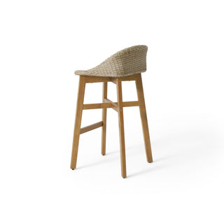 Beeson - Outdoor Wicker And Acacia Wood Barstools Set, Water Resistant - Brown