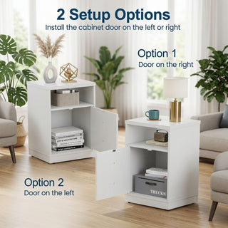 Nightstand With Door & Shelf, 2 Drawer Side Table