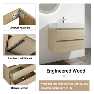 Wall Mounted Bathroom Vanity And Sink, 2 Soft Close Drawers