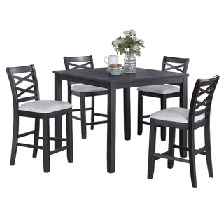 Dining Table Set With 4 Cross Back Chairs, Upholstered Cushions - Charcoal