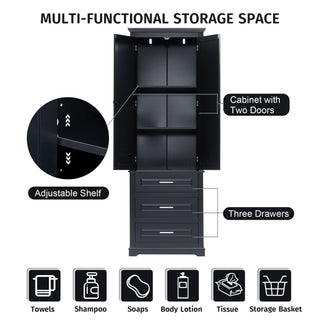 Tall Storage Cabinet With 3 Drawers For Bathroom