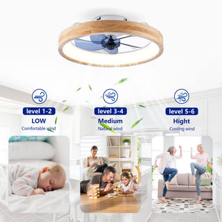 Ceiling Fans With Lights And Remote, 3000 - 6500K Dimmable Flush Mount LED Fan Light, 6 Speeds, Quiet DC Motor For Living Room - Matte White / Natural Wood