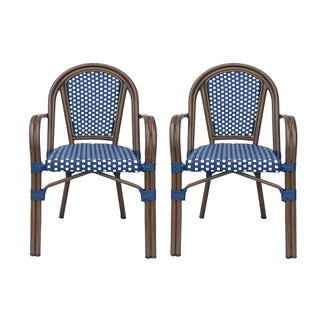 Bistro Chair With 2 Toned Checkered Pattern, (Set of 2) - White / Navy