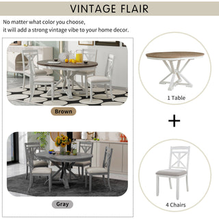 Dining Set With Extendable Round Table And 4 Upholstered Chairs