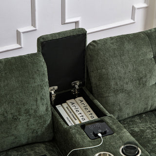 Modern Sectional Sofa U-Shaped With Movable Ottomans, tooth Speakers, LED Lights And Modular Storage