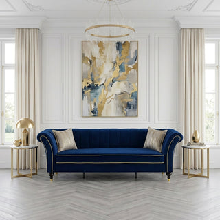 3 Seater Sofa With Rolled Arms, Vertical Channel Tufted Backrest
