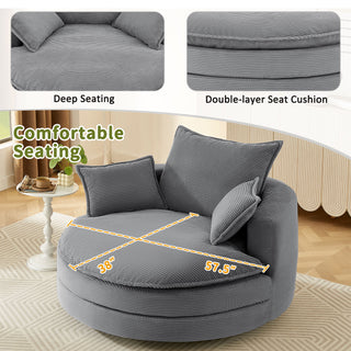 360° Swivel Accent Barrel Chair With Dual Layer Cushion And 3 Removable Pillows