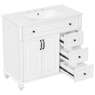 Modern Bathroom Vanity With Sink, 3 Drawers & 2 Doors