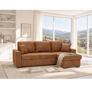 Upholstered Sectional With Pull-Out Bed And Chaise Storage