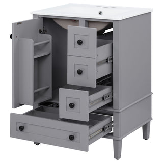 Bathroom Vanity With Integrated Basin, Soft Close Drawers, Door Mounted Double Layer Shelf