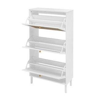 Modern Rattan 3 Door Shoe Rack Cabinet For Entryway