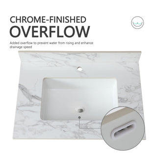Elegant Bathroom Vanity Top With Rectangular Ceramic Sink And Backsplash