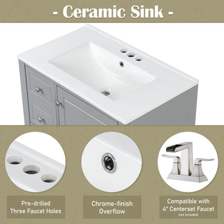 Freestanding Bathroom Vanity With Sink, Soft Close Door, 3 Drawers