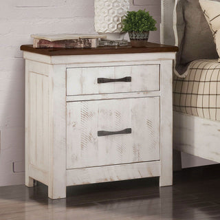 2 Drawer Nightstand With Brass Arch Pulls, Bedroom Furniture - Brown / Distressed White / Walnut