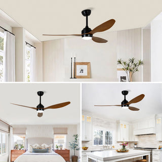 Ceiling Fan With Lights Quiet DC Motor 3 Blade Ceiling Fans 6 Speed Levels, Reversible Ceiling Fan - Matte Black / Wood