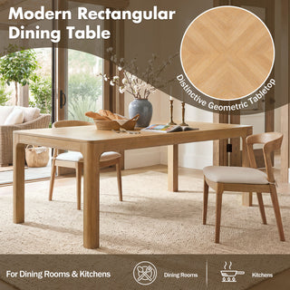 Rectangular Dining Table With Parquet Top, Rounded Corners