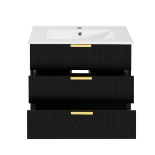 Wall Mounted Floating Cabinet With Double Drawer, Rectangular Sink