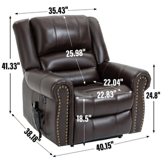 Power Lift Recliner Chair Heat Massage Dual Motor Infinite Position With USB Ports - Antique Brown