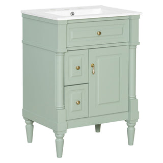 Freestanding Bathroom Vanity With Sink, Adjustable Shelf & Flip Drawer