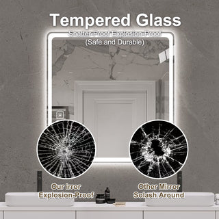 LED Bathroom Mirror, Anti Explosion Glass, Rust Resistant, Anti Fog, Tri Color