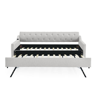 Size Upholstered Daybed With Trundle And USB Charging Armrest