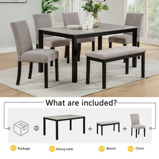 6 Piece Dining Table Set With Bench And Chairs