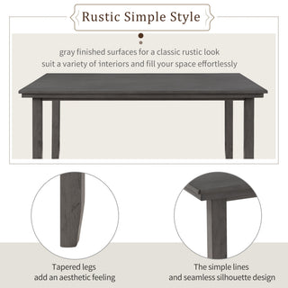 Dining Set For 6, Upholstered Chairs, Includes Table, 4 Chairs, And 2 Person Bench - Gray