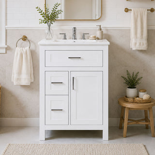 Modern Bathroom Vanity With Sink, Flip Drawer & 2 Drawers, Soft Close Hinges, Adjustable Shelf