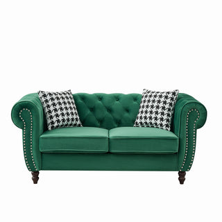 Chesterfield Fabric Sofa With Roll Armrest And Nailhead, Mid Century 2 Seater Couch