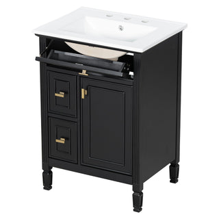 Bathroom Vanity With Sink, Flip Drawer, 2 Drawers, Adjustable Shelf