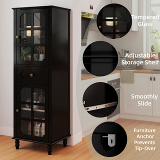 Storage Cabinet, Freestanding Curio Cabinet With Grid Doors & Drawer, Pantry Display Cabinet For Kitchen