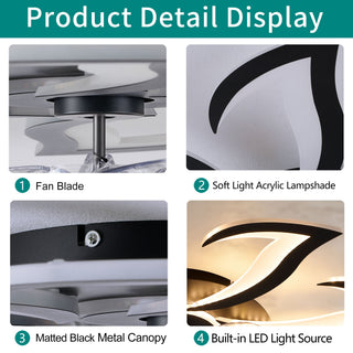 Ceiling Fan With Remote Control And Lights, 6 Speeds, 3 Color Temperatures, Low Profile Flush Mount