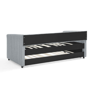 Upholstered Daybed With Trundle With Vertical Stripes