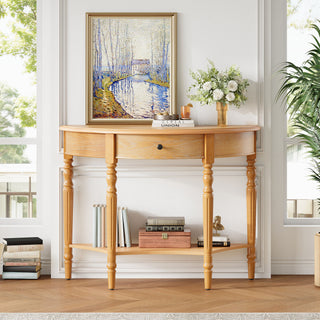 Half Moon Console Table With Drawer & Shelf