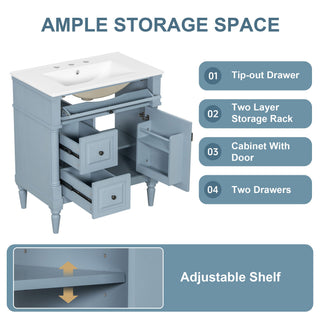 Modern Bathroom Vanity With Sink, Freestanding Cabinet With Flip Drawer & Adjustable Shelf