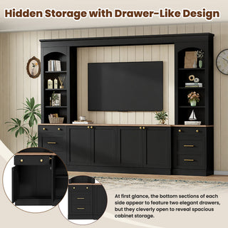 Arched Entertainment Center Wall Unit With Bookshelf, Retro Large TV Stand