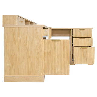 Fluted L-Shaped Desk With Charging Station & Storage Cabinet